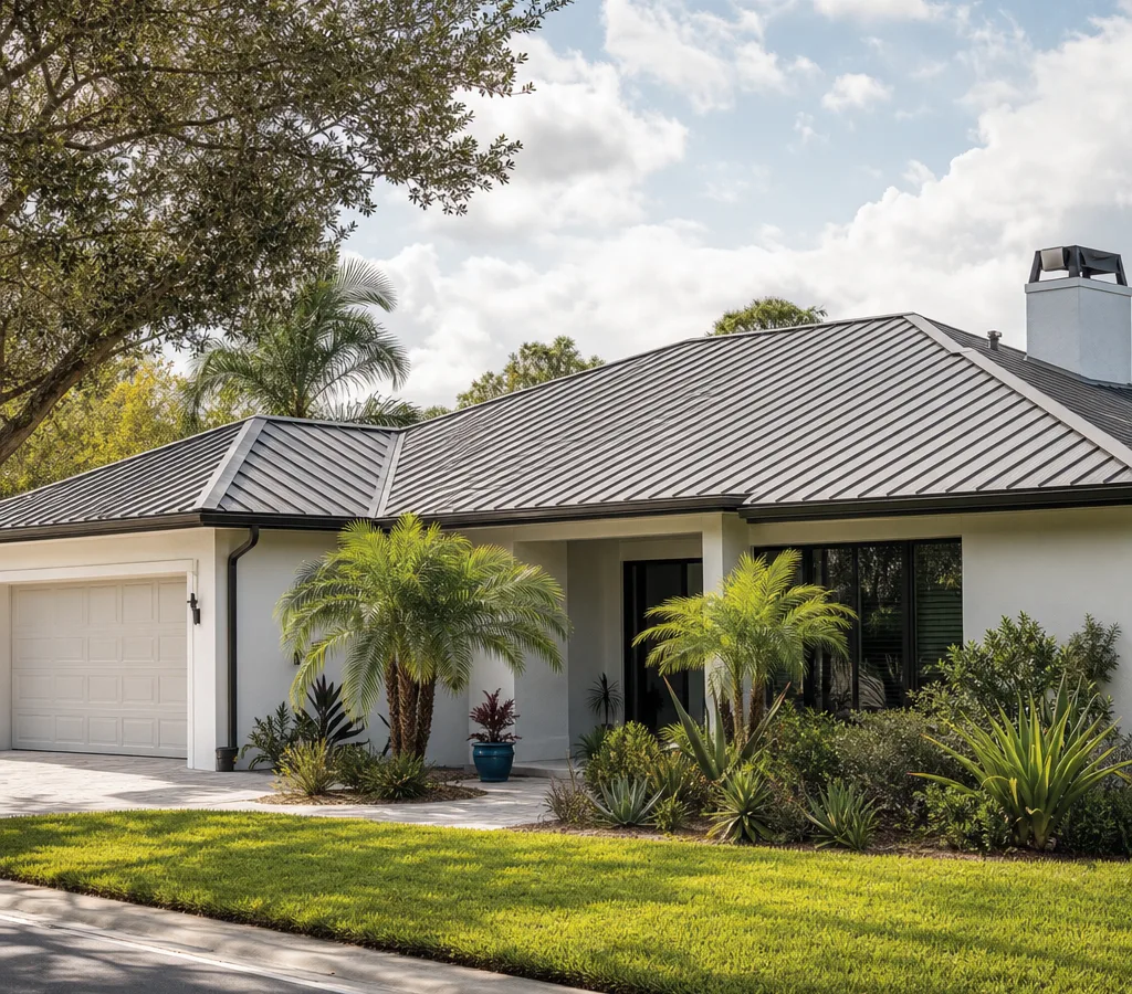 Jacksonville home with a newly installed standing seam metal roof and clean eave flashing