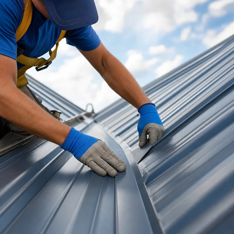 Metal roof valley flashing with clean transitions and visible water-shedding geometry