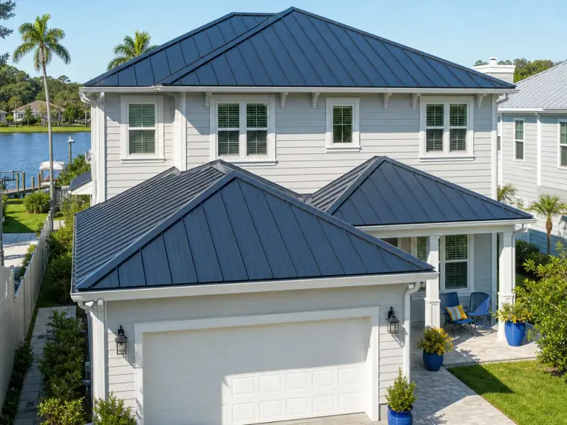Completed metal roof installation